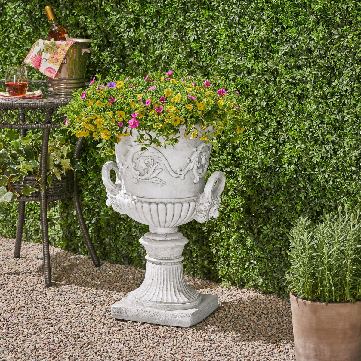 Antique White MGO Garden Urn Planter with Faux-Stone Finish, photo 4 of 9