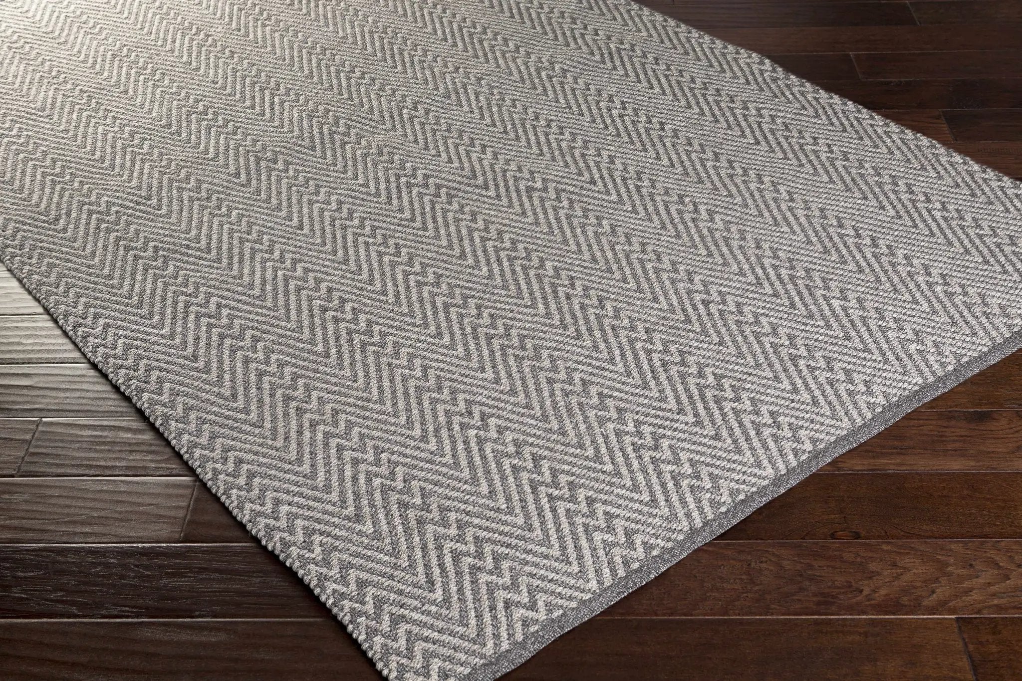 Herlong Charcoal Herringbone Outdoor Rug - Clearance by Boutique Rugs