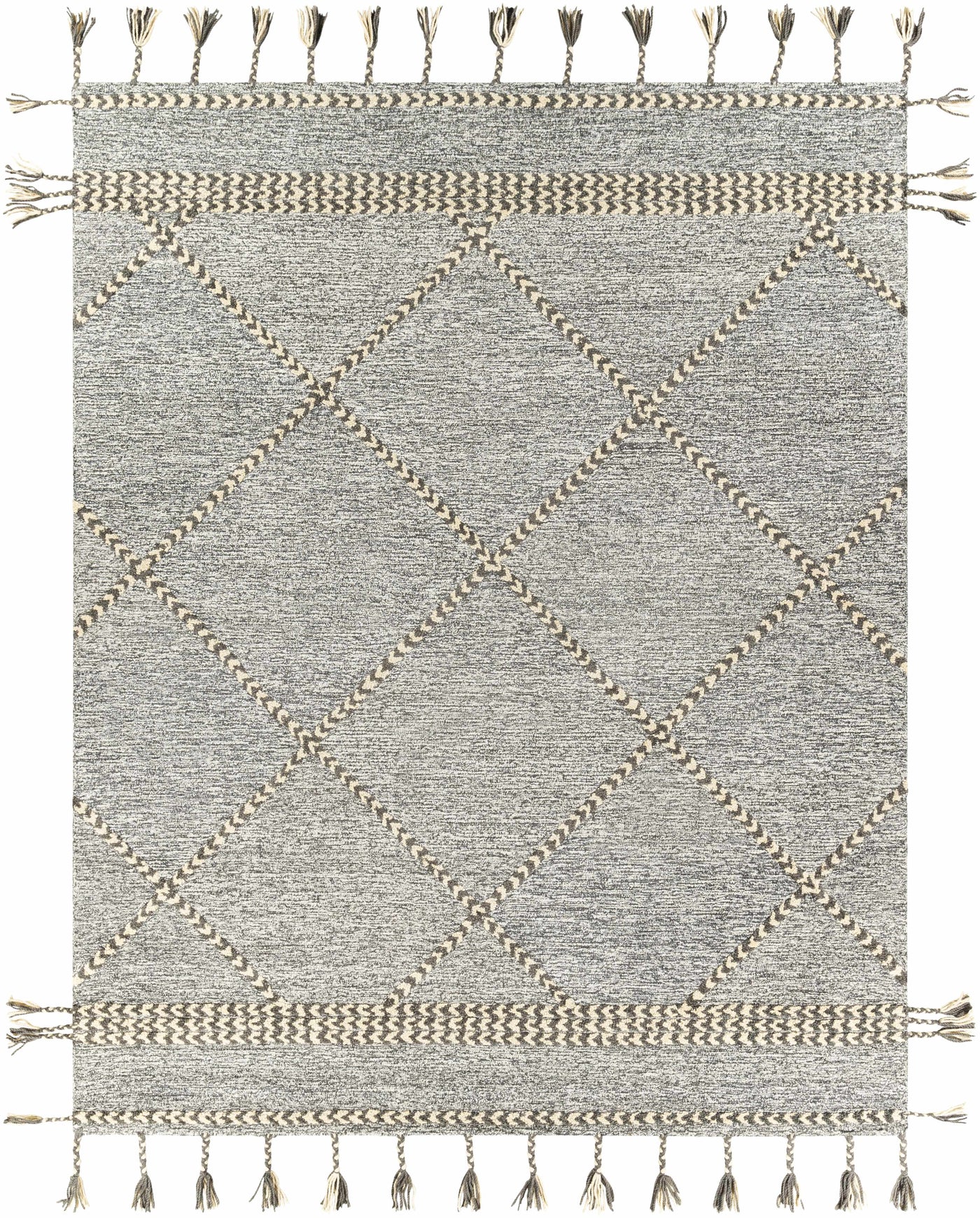 Hertfordshire Gray Trellis Tassel Wool Rug - Clearance by Boutique Rugs