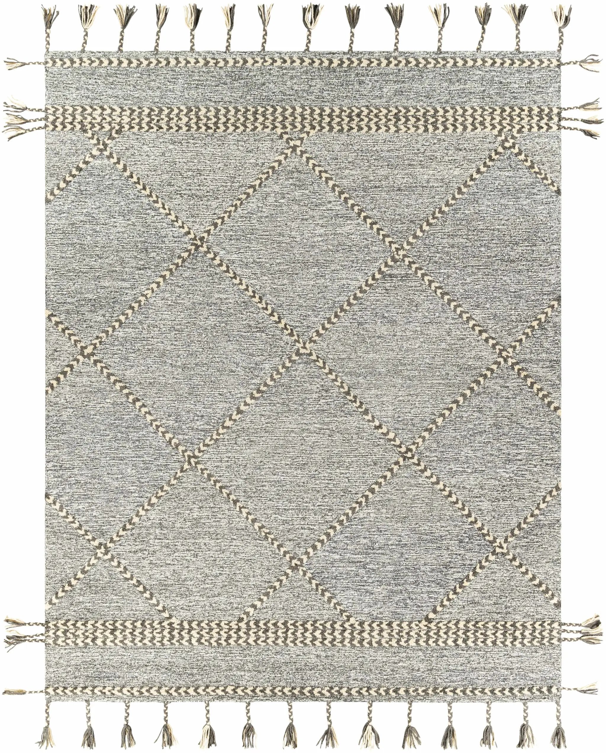Hertfordshire Gray Trellis Tassel Wool Rug - Clearance by Boutique Rugs