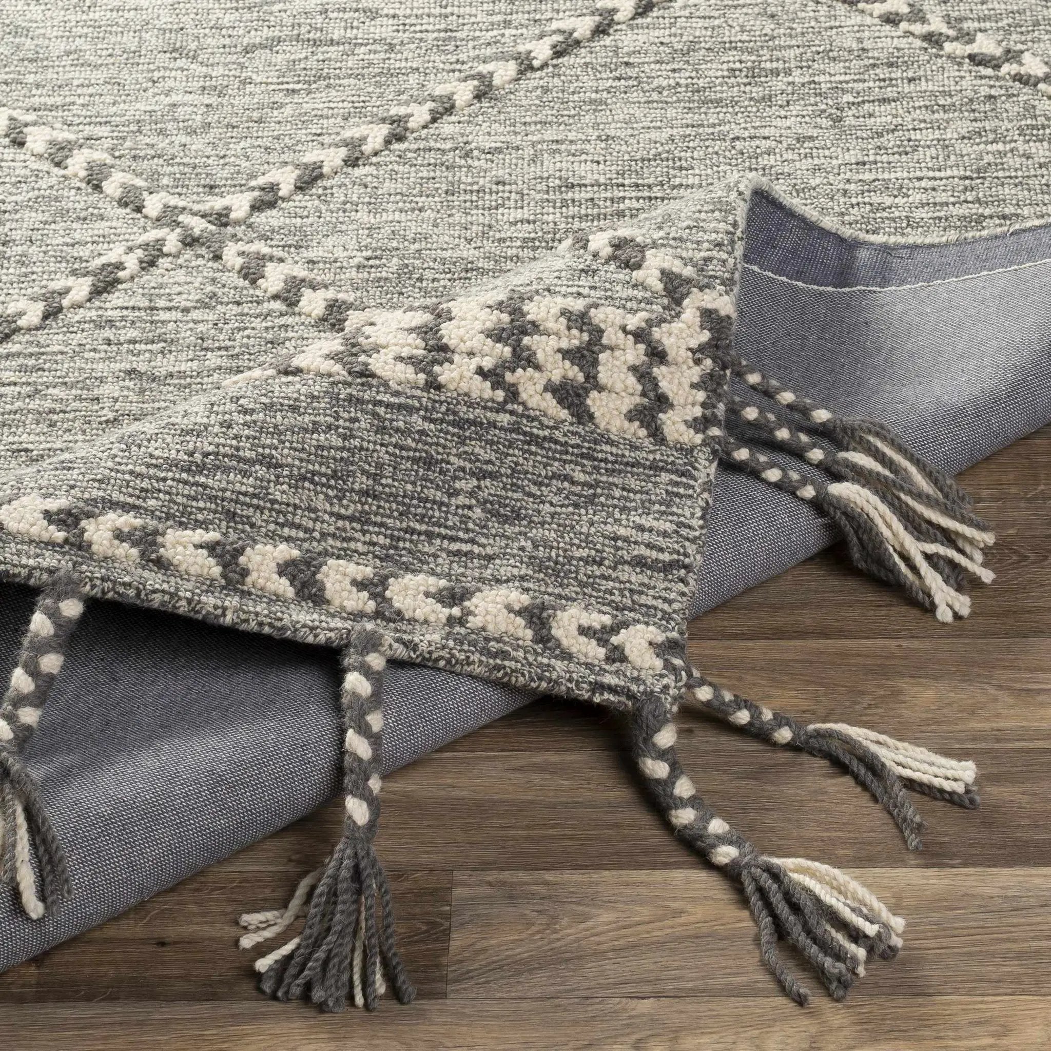 Hertfordshire Gray Trellis Tassel Wool Rug - Clearance by Boutique Rugs