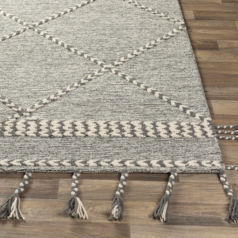 Hertfordshire Gray Trellis Tassel Wool Rug - Clearance by Boutique Rugs