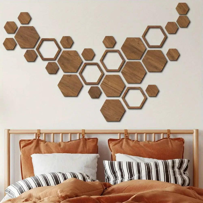 Hexagon Wood Wall Decor Brown Honeycomb Panels for Your Modern Home by House Of Avana