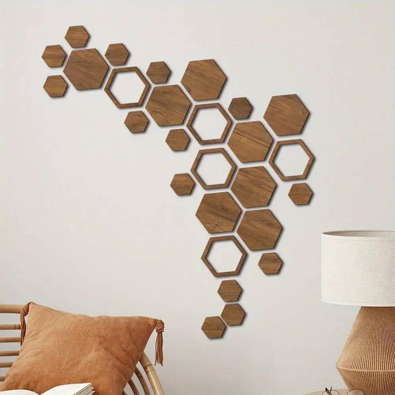 Hexagon Wood Wall Decor Brown Honeycomb Panels for Your Modern Home by House Of Avana