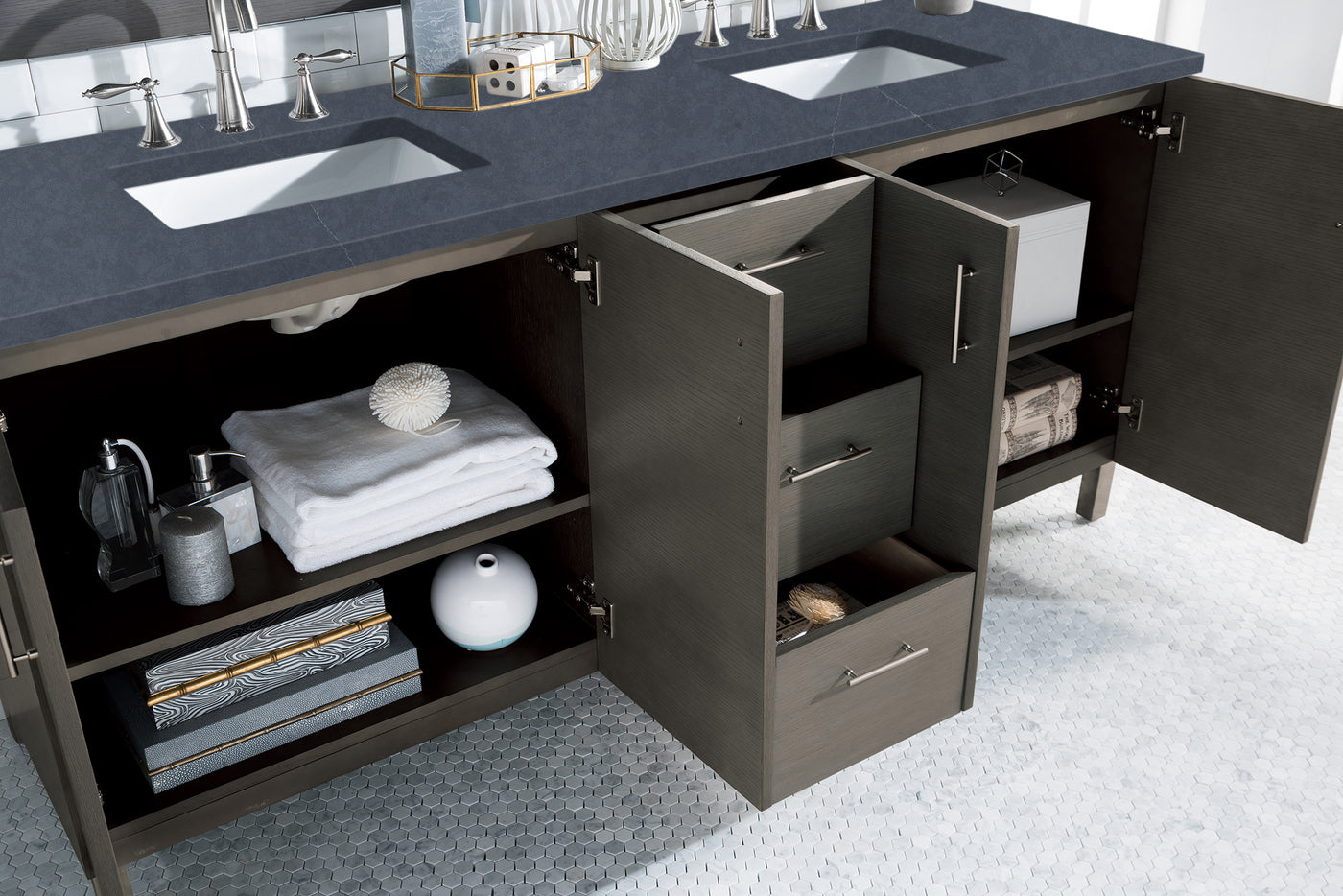 James Martin Metropolitan 72" Dual Mount Double Bathroom Vanity, Silver Oak by James Martin