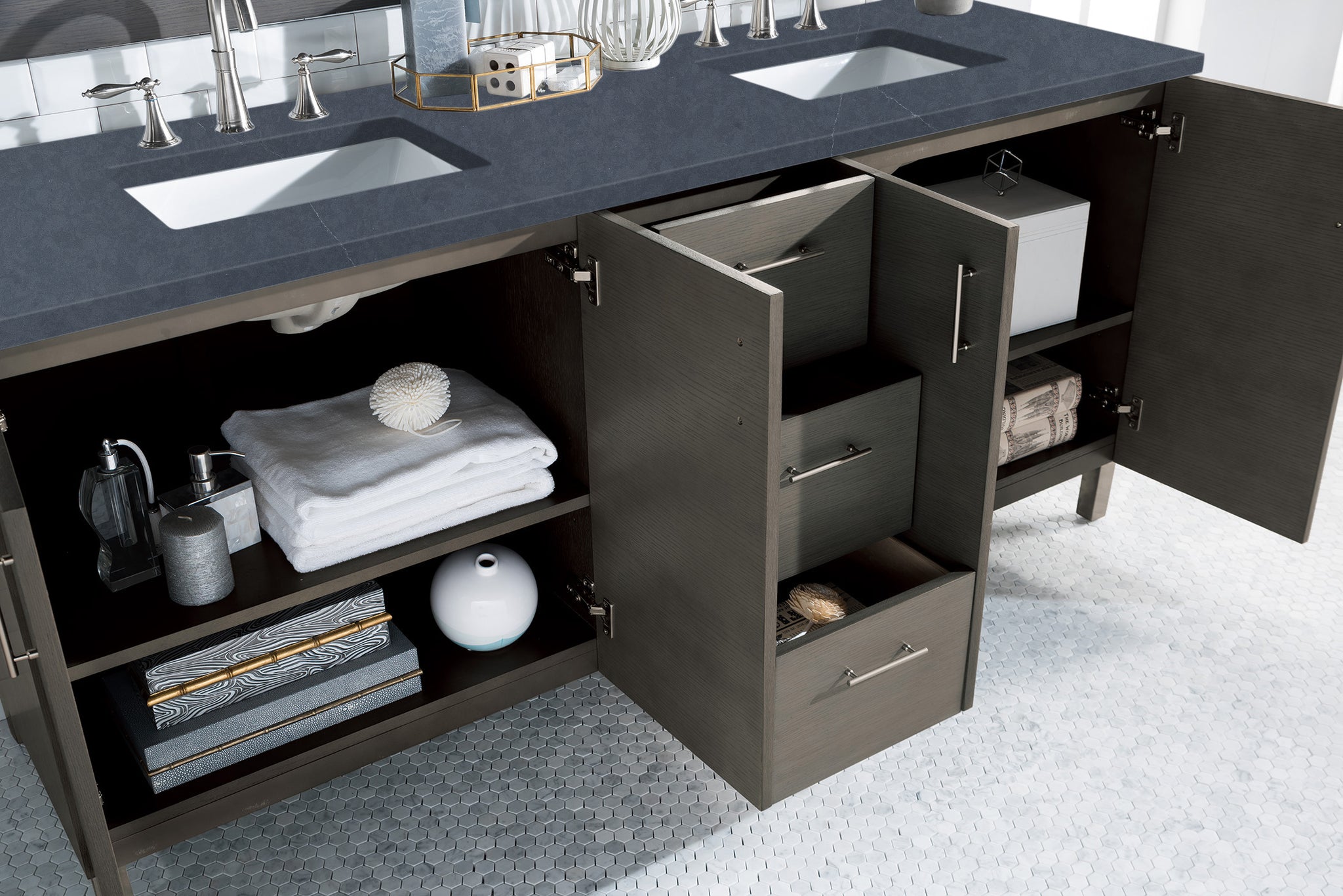 James Martin Metropolitan 72" Dual Mount Double Bathroom Vanity, Silver Oak by James Martin