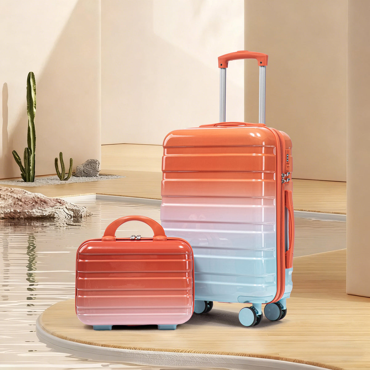 2 Pc PC Spinner Wheel Luggage Set with Lock - Gradient Blue Red, photo 11 of 43