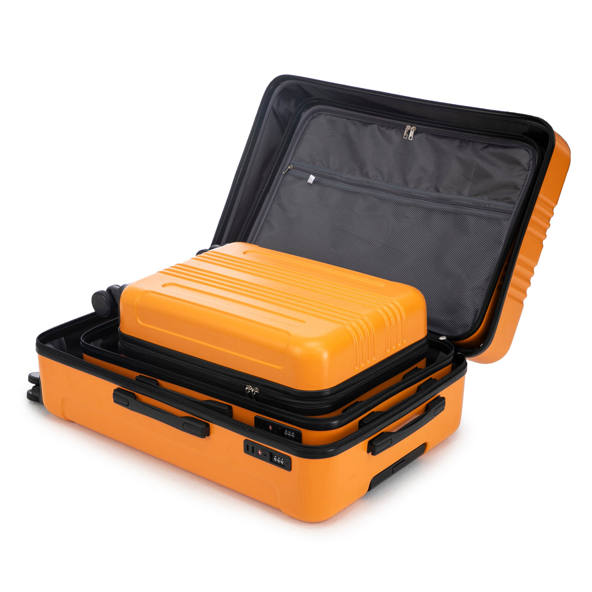 3-Piece ABS Spinner Wheel Luggage Set with TSA Lock - Black and Orange, photo 20 of 27