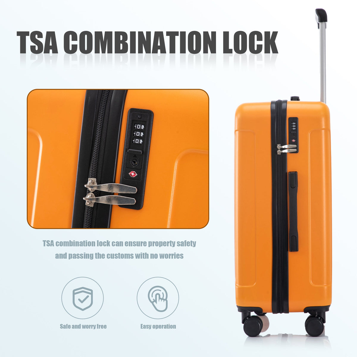 3-Piece ABS Spinner Wheel Luggage Set with TSA Lock - Black and Orange, photo 3 of 27