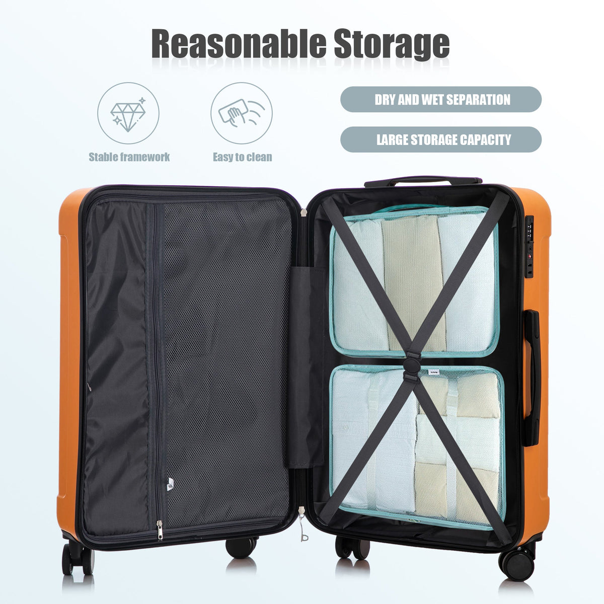 3-Piece ABS Spinner Wheel Luggage Set with TSA Lock - Black and Orange, photo 5 of 27