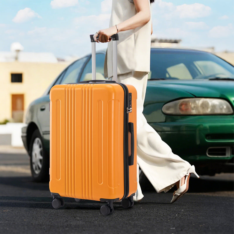 3-Piece ABS Spinner Wheel Luggage Set with TSA Lock - Black and Orange, photo 8 of 27
