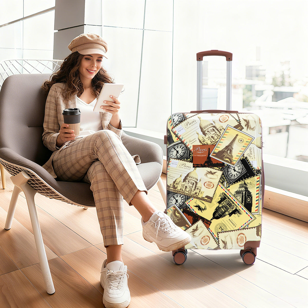 3-Piece Spinner Wheel Luggage Set with Waterproof Polycarbonate Shell - Black Vintage, photo 10 of 26