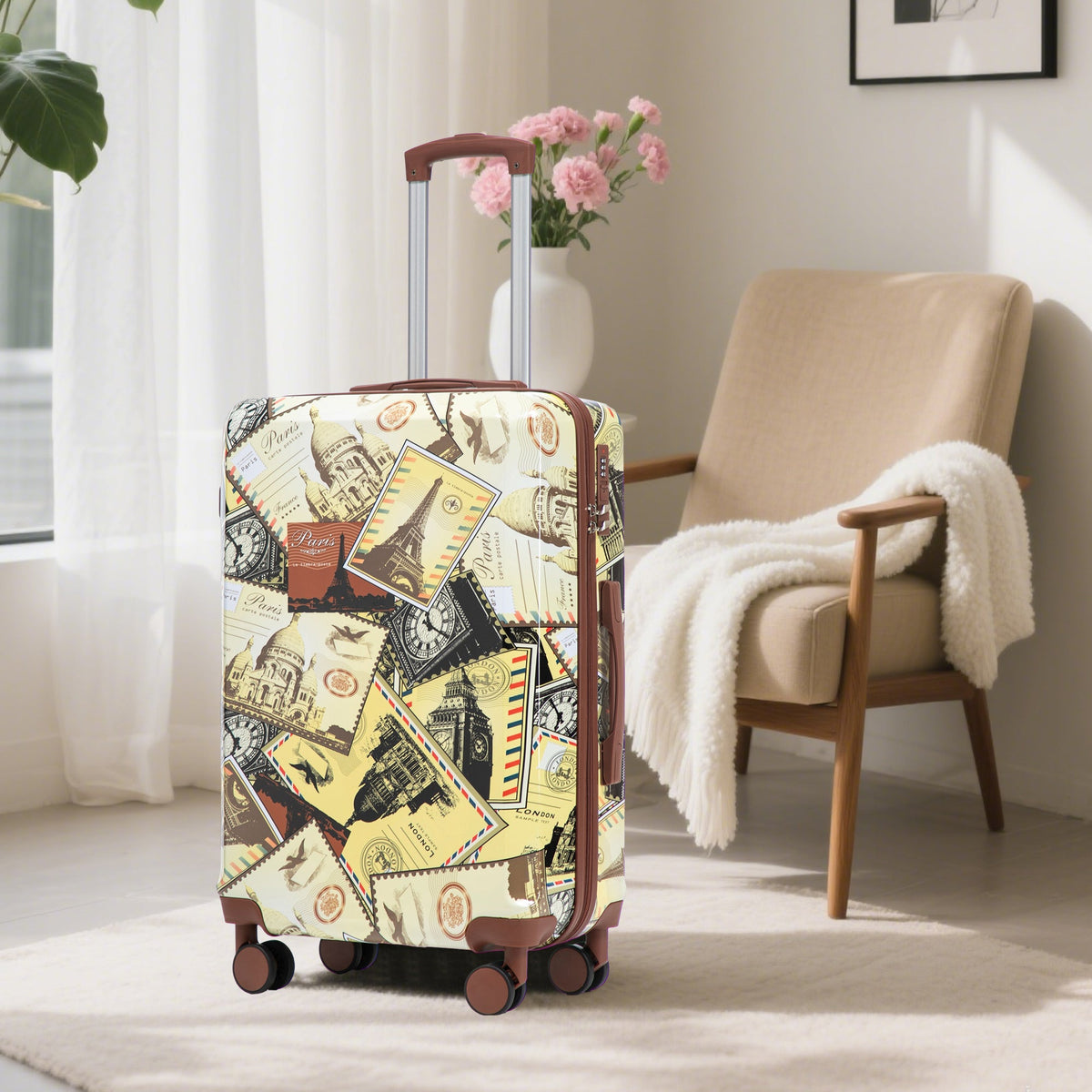 3-Piece Spinner Wheel Luggage Set with Waterproof Polycarbonate Shell - Black Vintage, photo 12 of 26