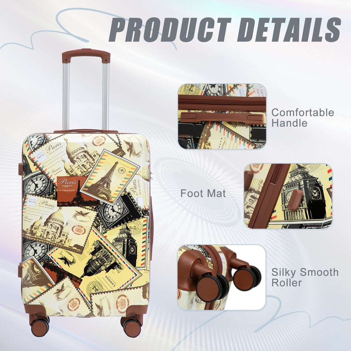 3-Piece Spinner Wheel Luggage Set with Waterproof Polycarbonate Shell - Black Vintage, photo 4 of 26