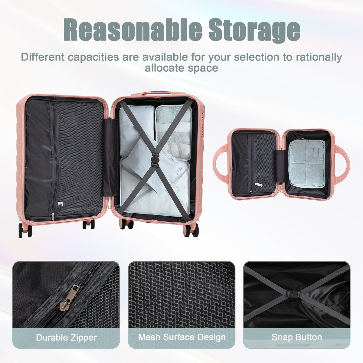 ABS 2-Piece Luggage Set with Spinner Wheels and Combination Lock - Pink, photo 12 of 38