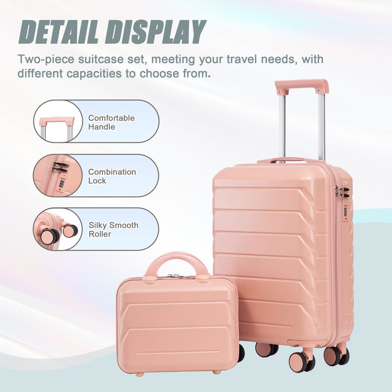 ABS 2-Piece Luggage Set with Spinner Wheels and Combination Lock - Pink, photo 8 of 38