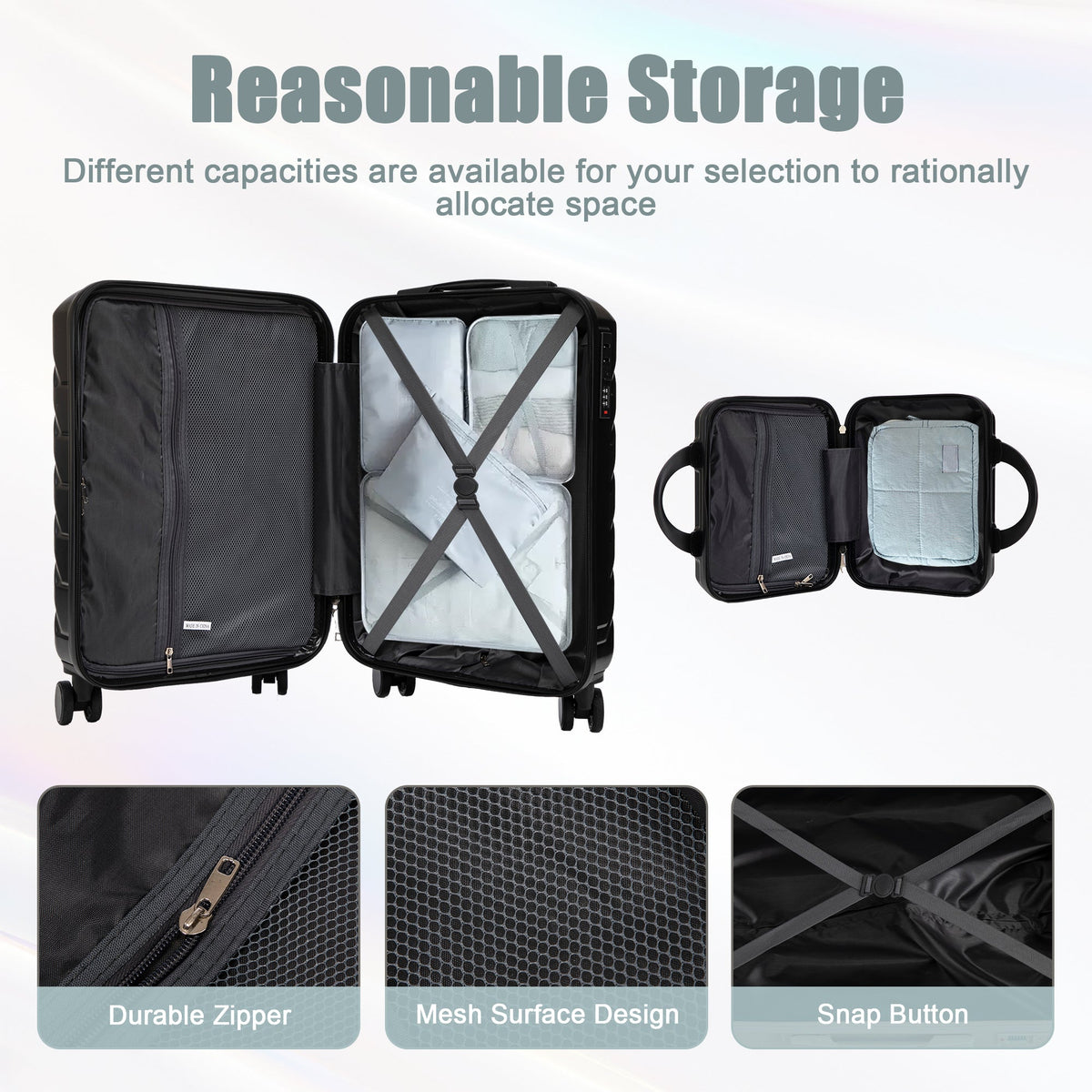 ABS Spinner Wheel Luggage Set with Combination Lock - Black, photo 12 of 38