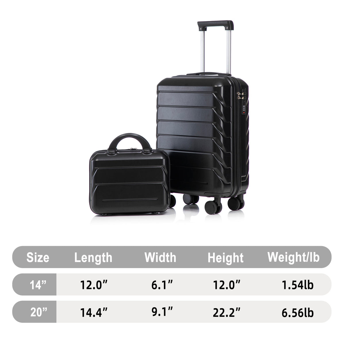 ABS Spinner Wheel Luggage Set with Combination Lock - Black, photo 3 of 38