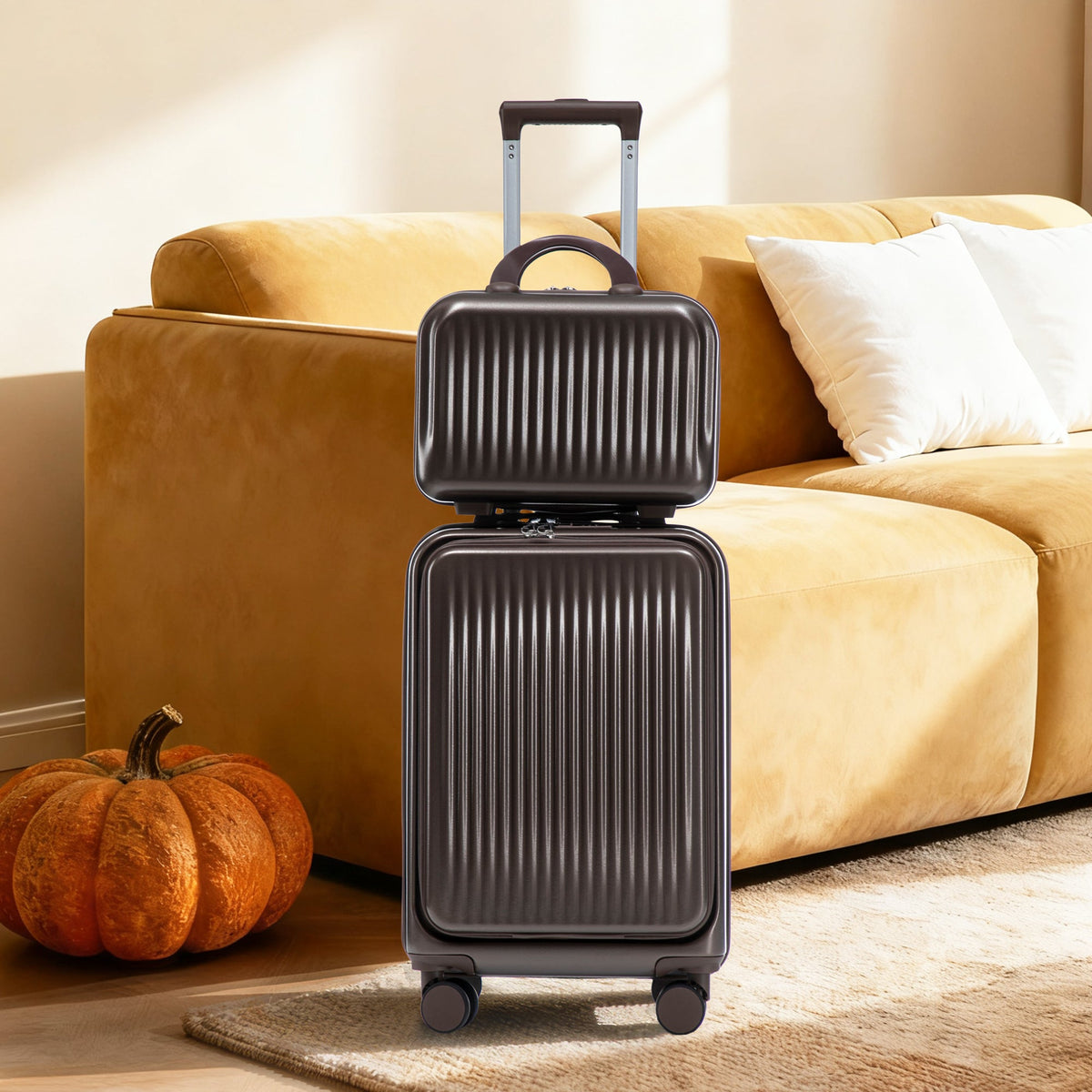 ABS Spinner Wheel Luggage Set with Cosmetic Case - Brown, photo 12 of 47