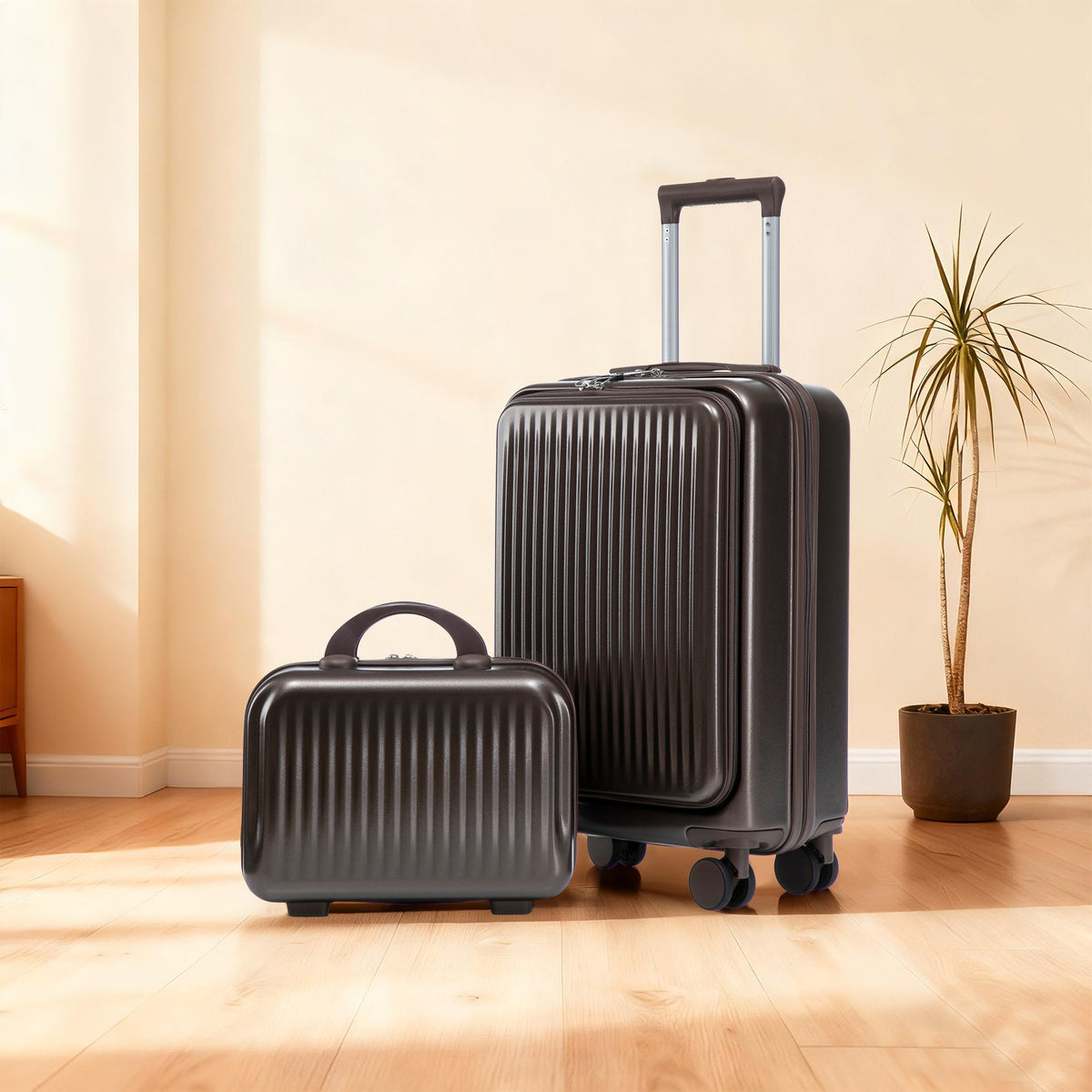 ABS Spinner Wheel Luggage Set with Cosmetic Case - Brown, photo 14 of 47