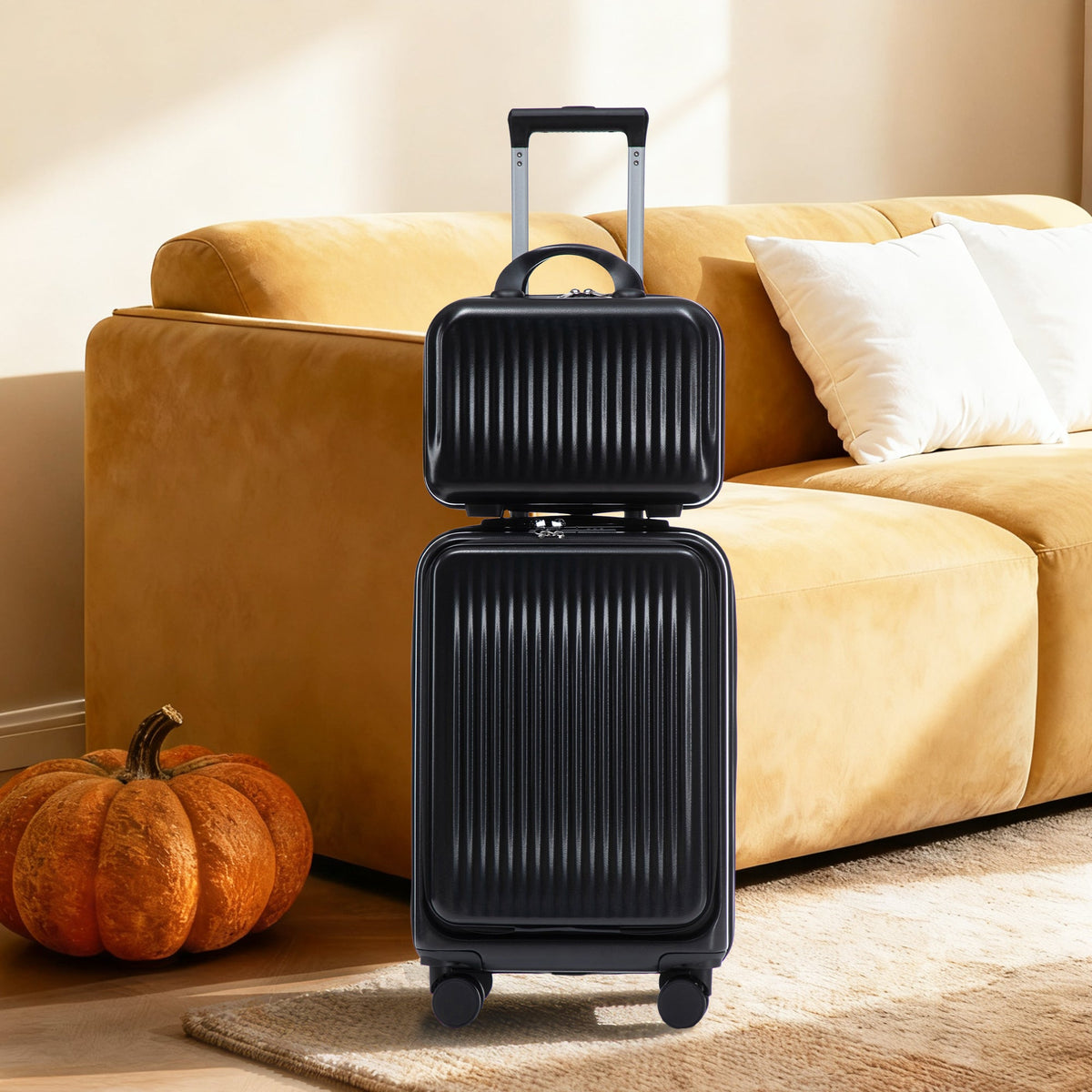 ABS Spinner Wheel Luggage Set with Cosmetic Case - Black, photo 14 of 47
