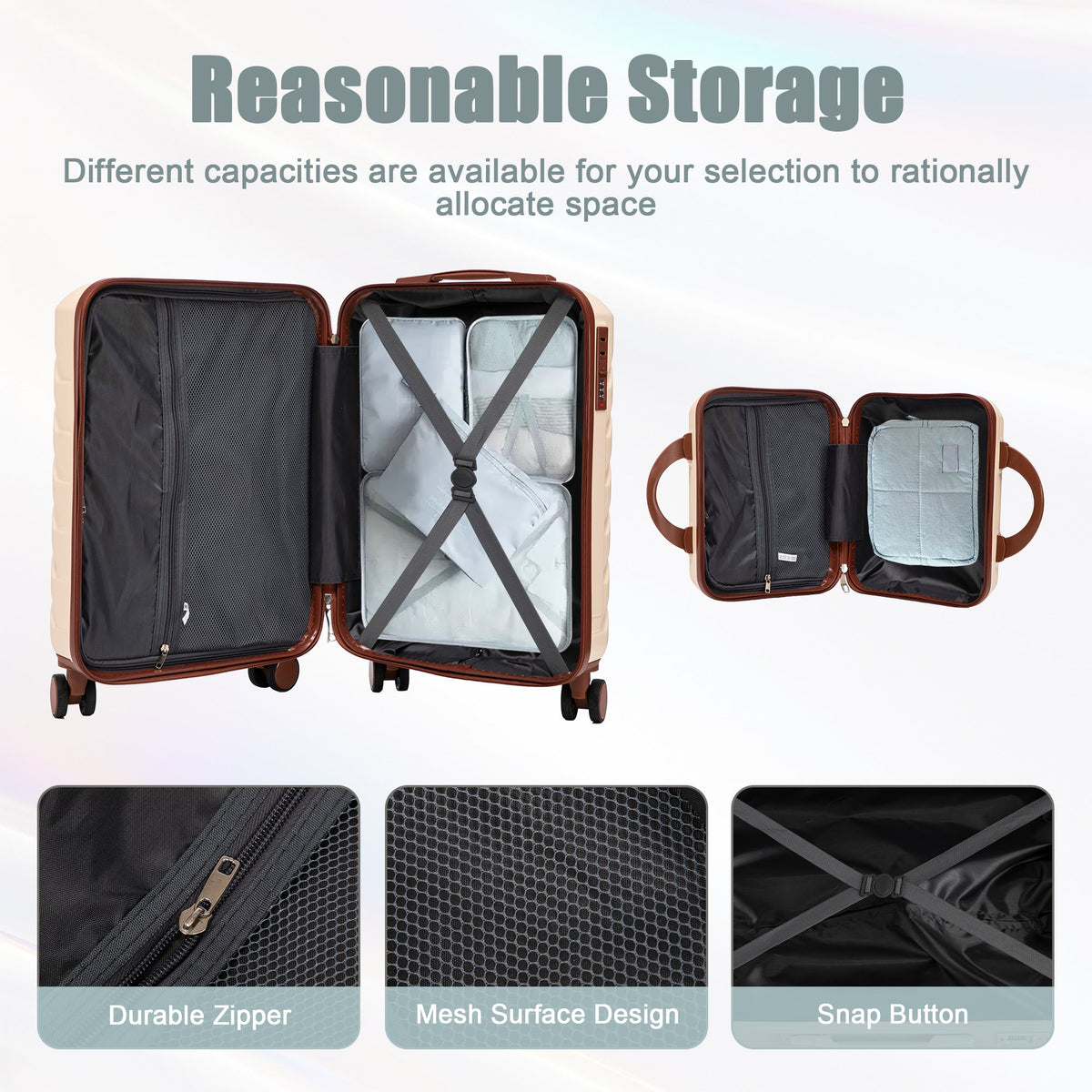 Beige 2-Piece Spinner Luggage Set with Hard Shell - Beige, photo 12 of 38