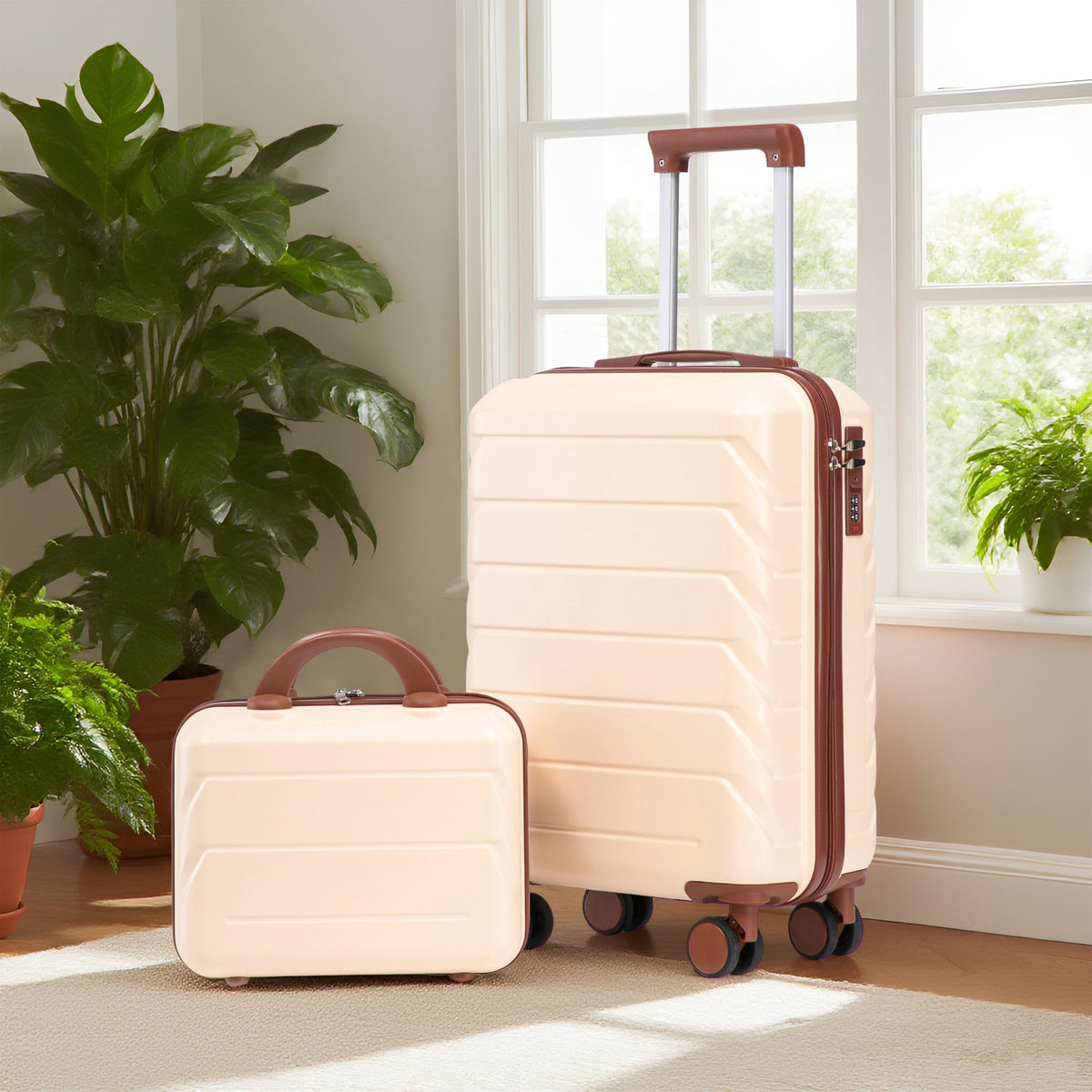 Beige 2-Piece Spinner Luggage Set with Hard Shell - Beige, photo 5 of 38