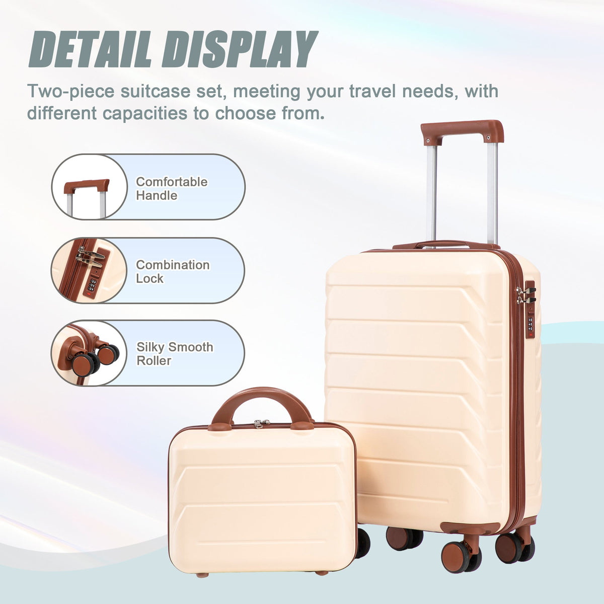 Beige 2-Piece Spinner Luggage Set with Hard Shell - Beige, photo 8 of 38