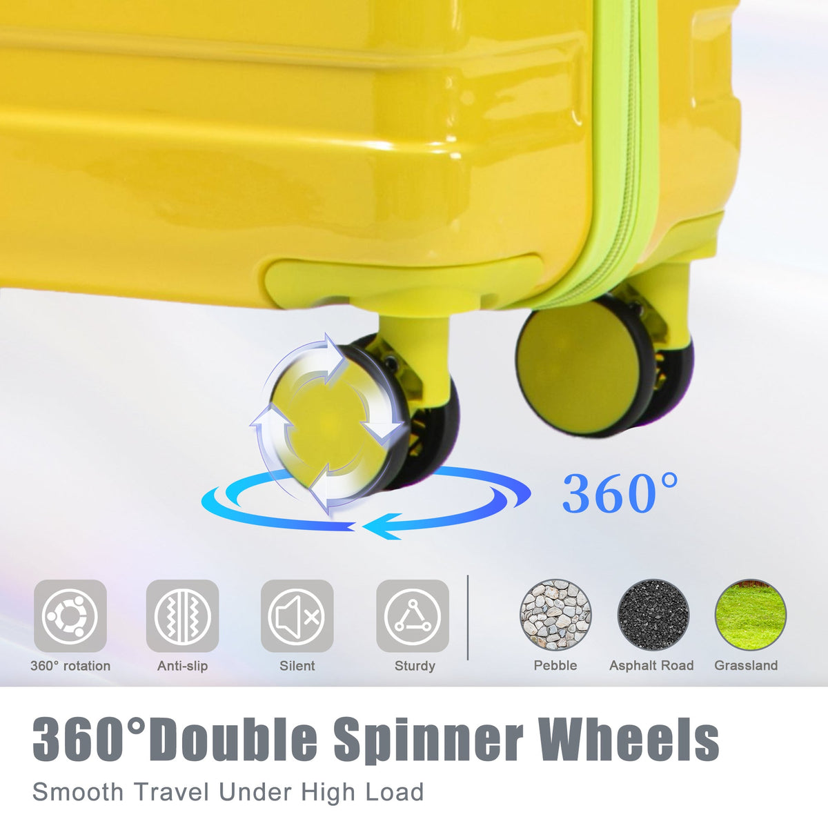 PC Spinner Wheel Luggage Set with 360° Wheels - Green + Yellow, photo 7 of 26