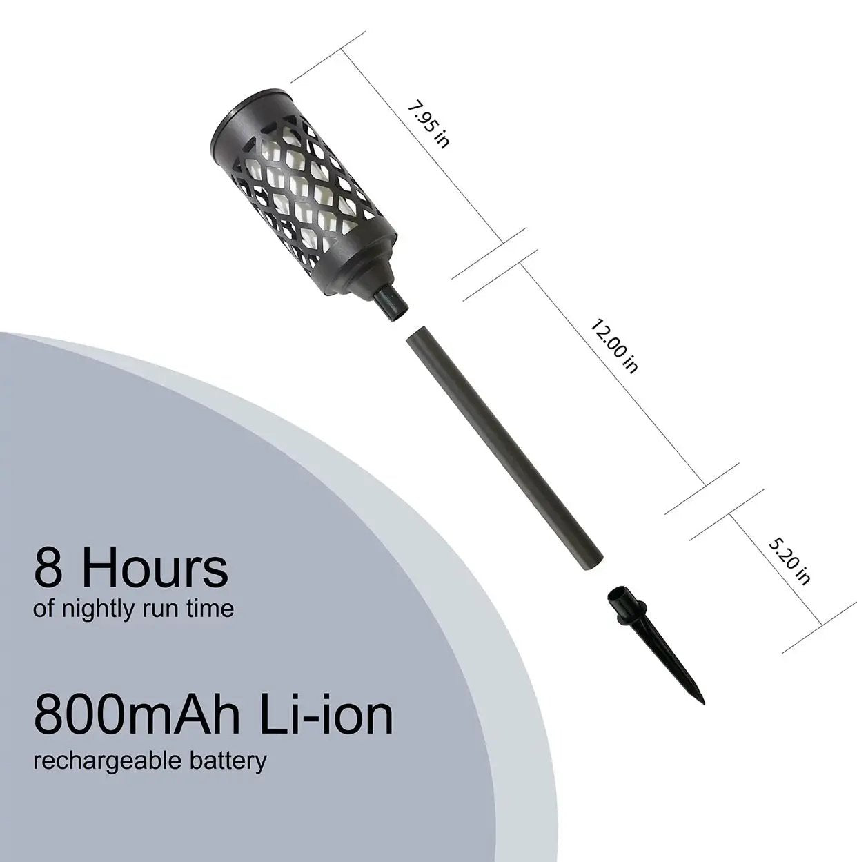 High End 20 lumen Solar Pathway Torch Light Die-cast Aluminum and Glass (2-Pack) by Outdoor Solar Outlet