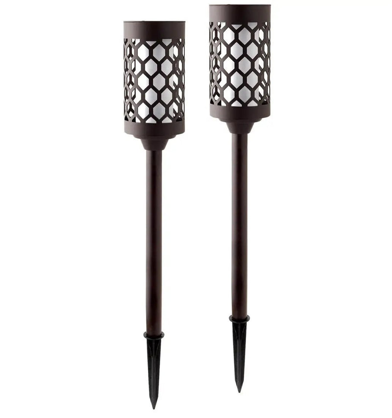 High End 20 lumen Solar Pathway Torch Light Die-cast Aluminum and Glass (2-Pack) by Outdoor Solar Outlet