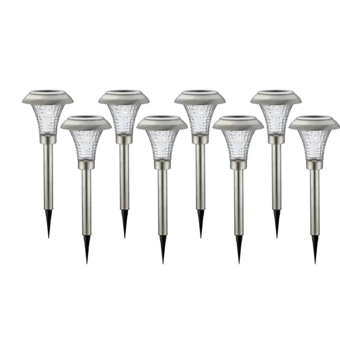 High-End 8 Pack Solar Pathway Lights Glass Stainless Steel Warm White, Auto On/off 15 Lumen by Outdoor Solar Outlet