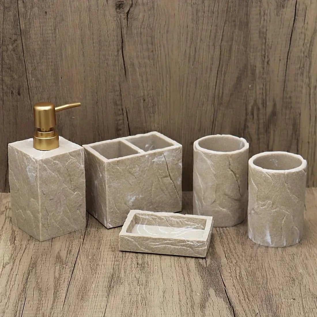 High-End Resin Bathroom Set with Empty Bottles for Hand Soap, Shampoo, and Various Lotions - Includes Toothbrush Holder, Mouthwash Cup, Soap Dish - Practical and Stylish Design, a Great Bathroom Kit, Bathroom Storage Cabinet, by House Of Avana