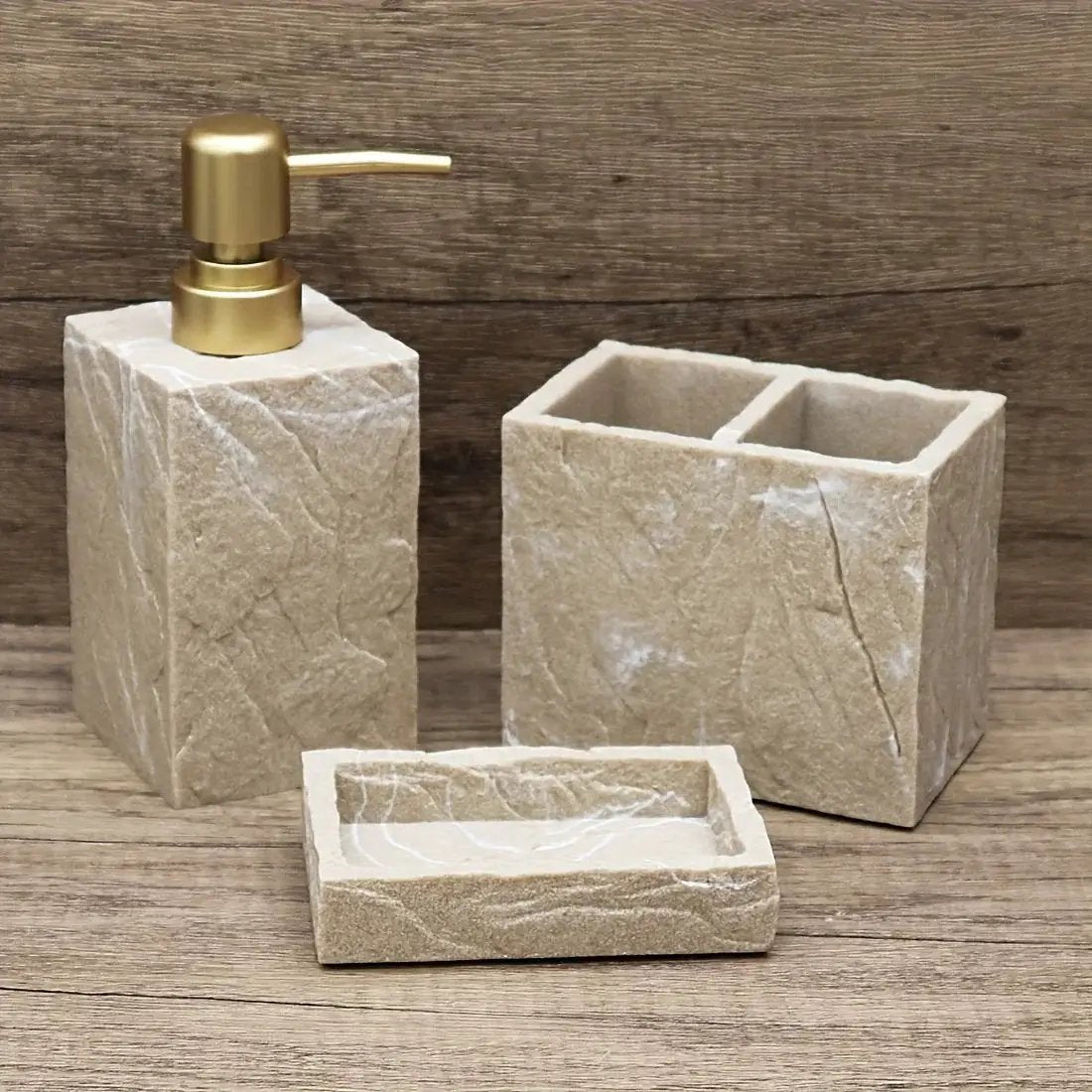 High-End Resin Bathroom Set with Empty Bottles for Hand Soap, Shampoo, and Various Lotions - Includes Toothbrush Holder, Mouthwash Cup, Soap Dish - Practical and Stylish Design, a Great Bathroom Kit, Bathroom Storage Cabinet, by House Of Avana