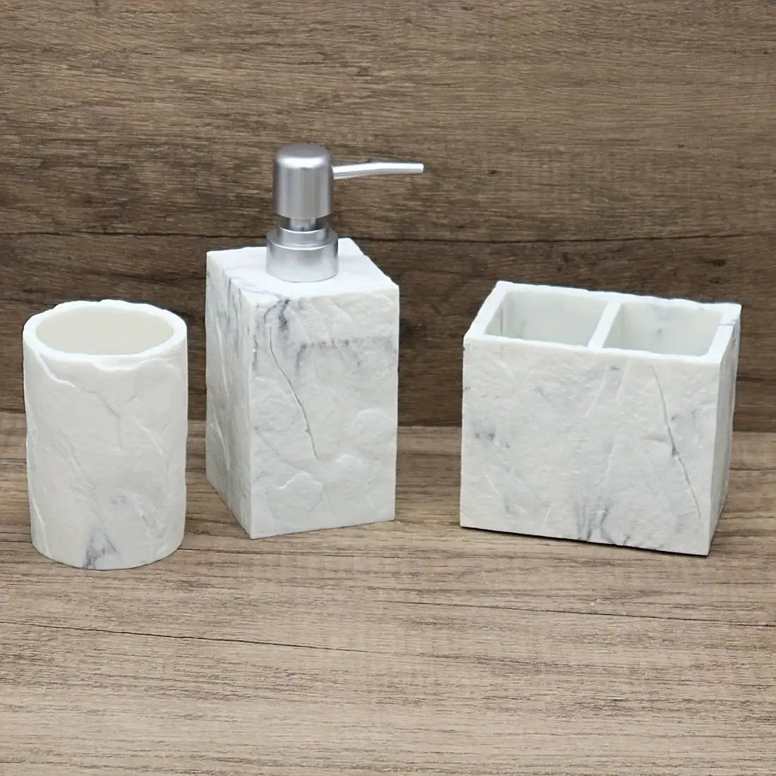 High-End Resin Bathroom Set with Empty Bottles for Hand Soap, Shampoo, and Various Lotions - Includes Toothbrush Holder, Mouthwash Cup, Soap Dish - Practical and Stylish Design, a Great Bathroom Kit, Bathroom Storage Cabinet, by House Of Avana