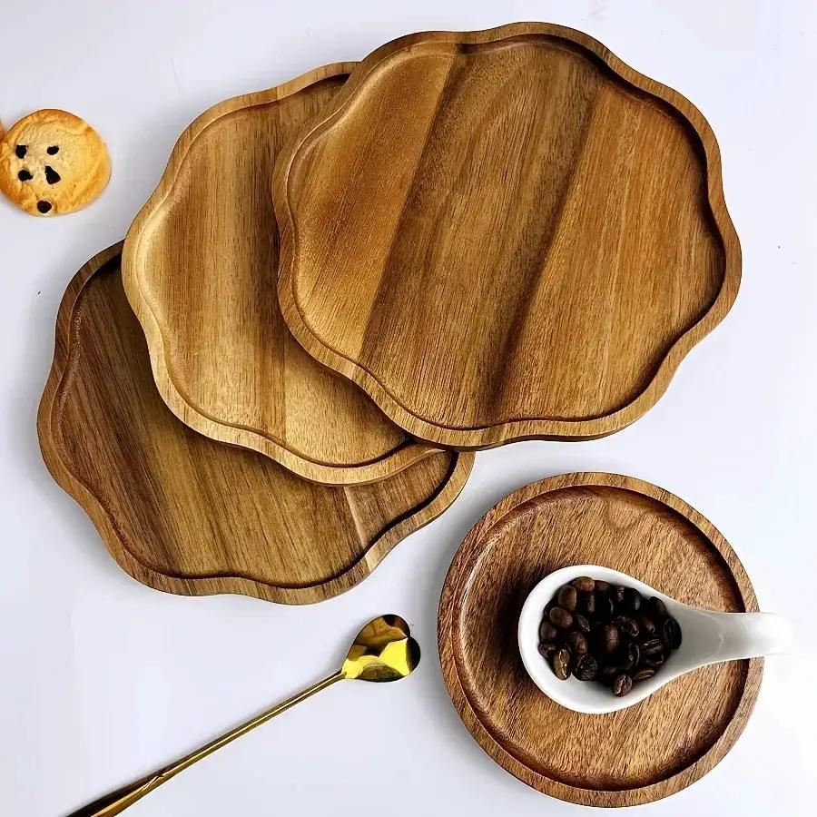 High-End Wooden Trays, Plum Blossom-Shaped Acacia Wood Trays, Creative Breakfast Trays, Suitable for Holding Cheese, Bread, Desserts, And Coffee, Perfect for Use in Kitchens, Restaurants, Parties, And Wedding Venues by House Of Avana