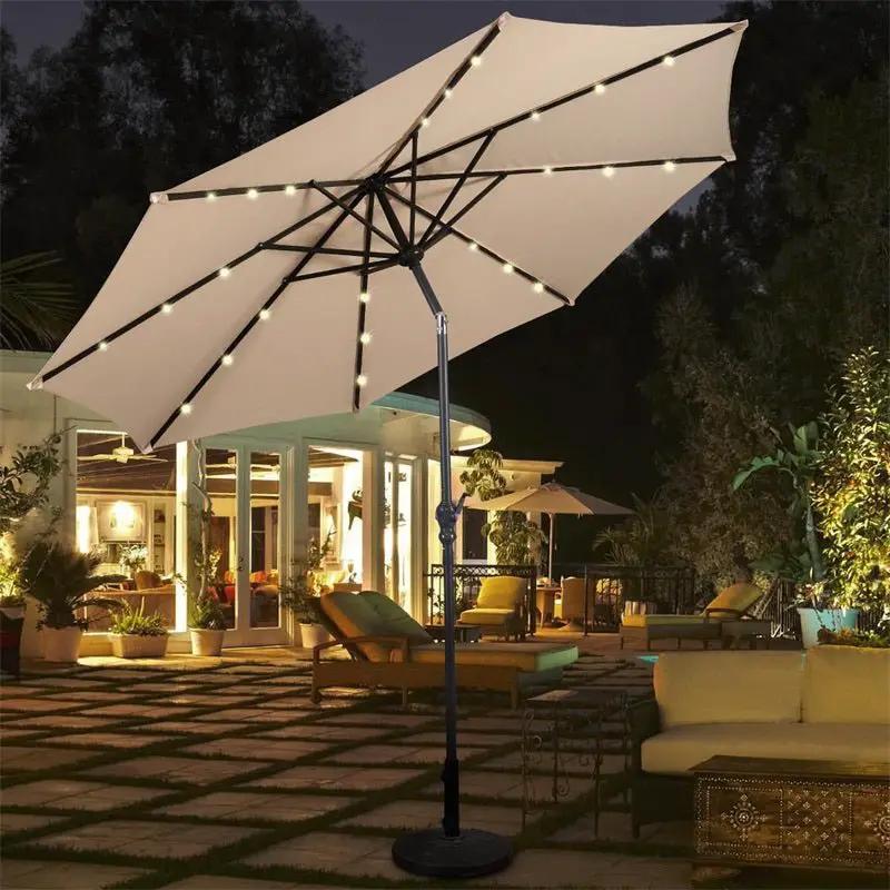 High Quality 10 Ft Patio Solar Umbrella with Crank Solar-powered LED Lights 8 Firm UV Protective Outdoor Patio Beach Umbrella by Outdoor Solar Outlet