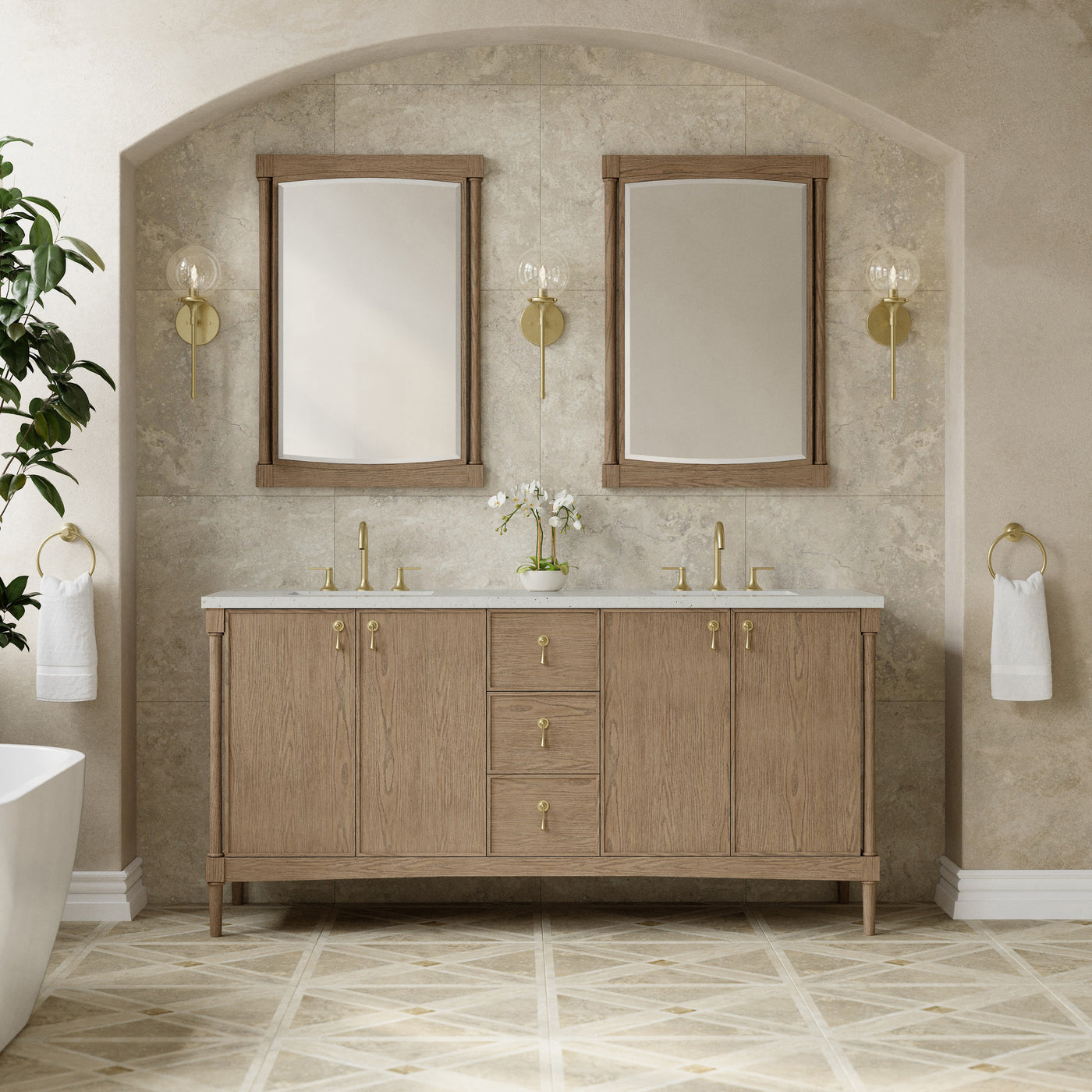 James Martin Kinnsden 72" Double Bathroom Vanity, Weathered Oak by James Martin