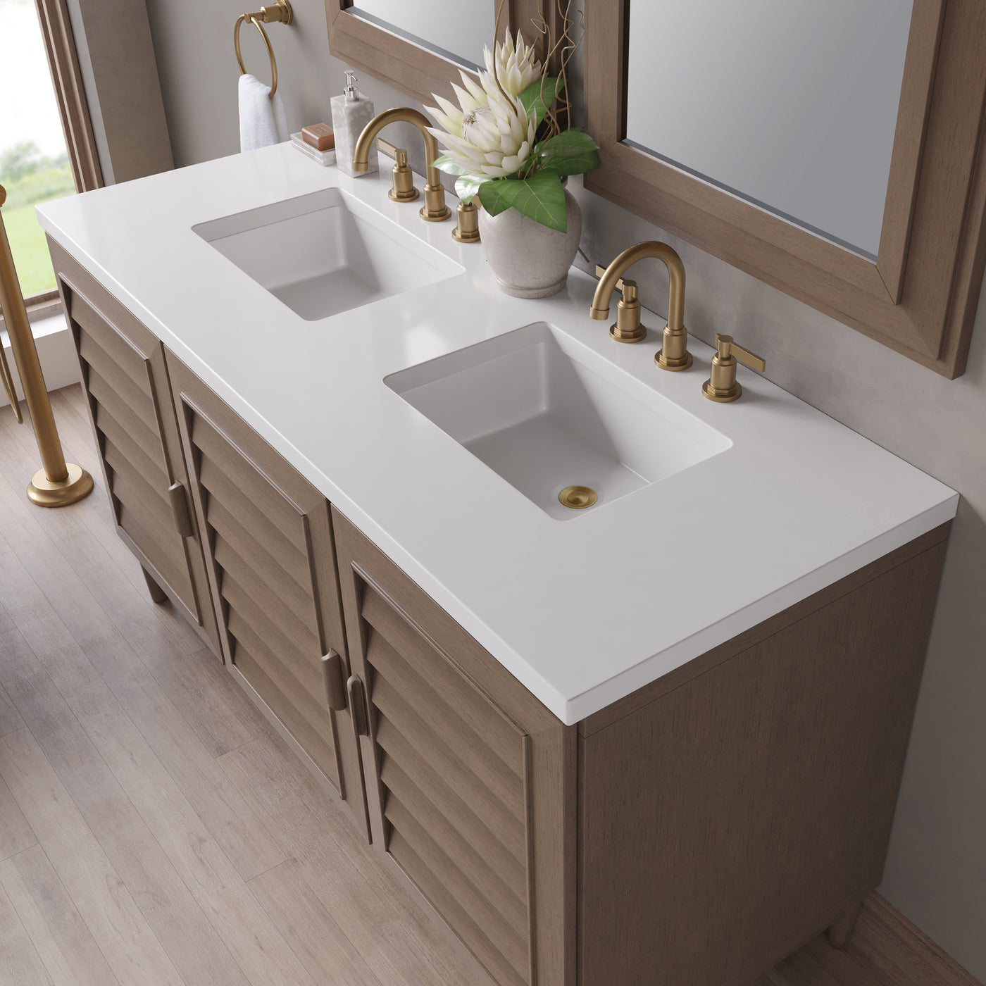 James Martin Portland 60" Double Bathroom Vanity, Whitewashed Walnut, view 37