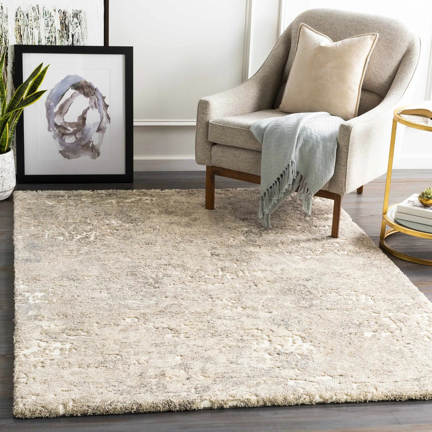 Holtsville Abstract Ivory Thick Rug by Boutique Rugs