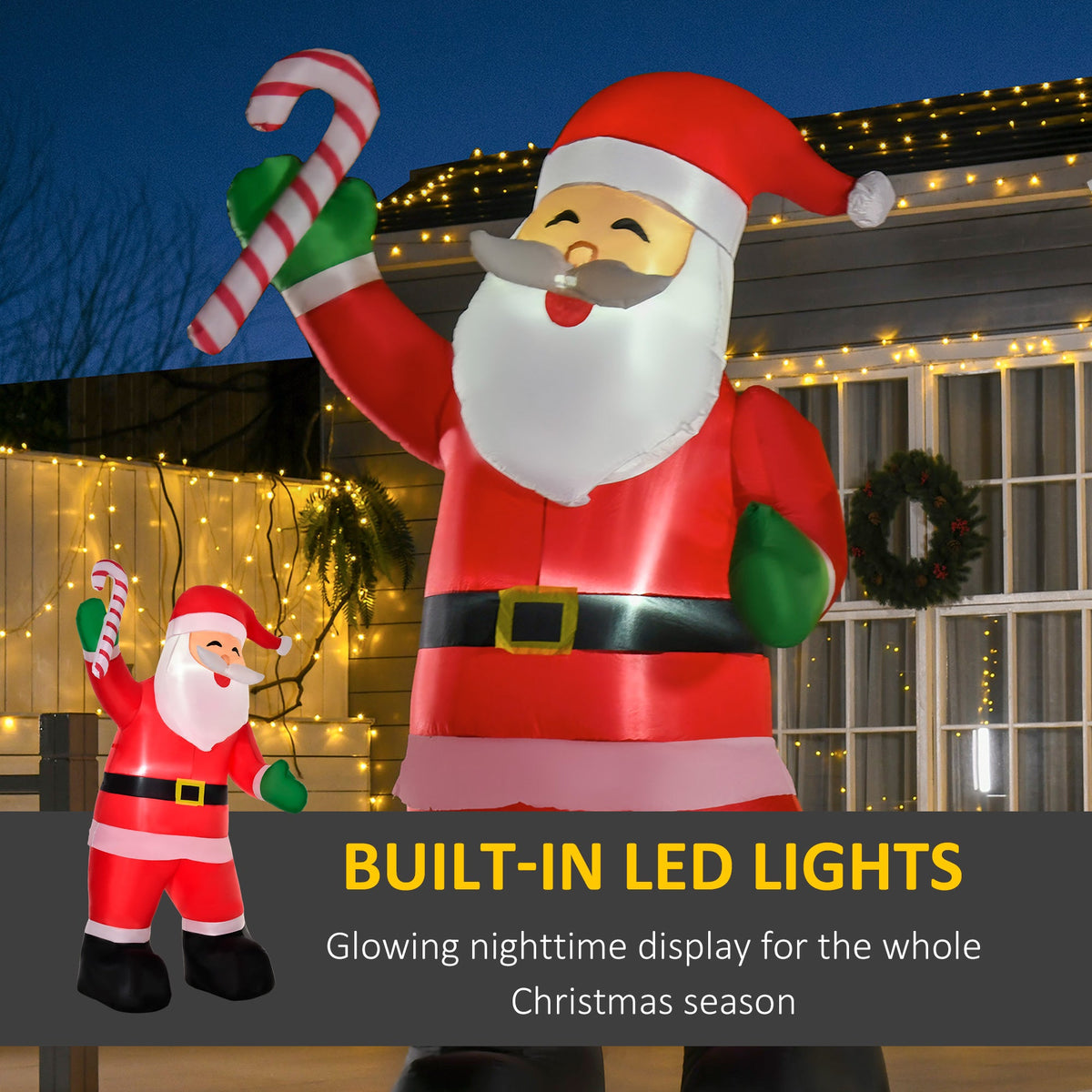 HOMCOM 8' Christmas Inflatable Santa Claus with Candy Cane, Outdoor Blow-Up Yard Decoration with LED Lights Display, photo 5 of 9