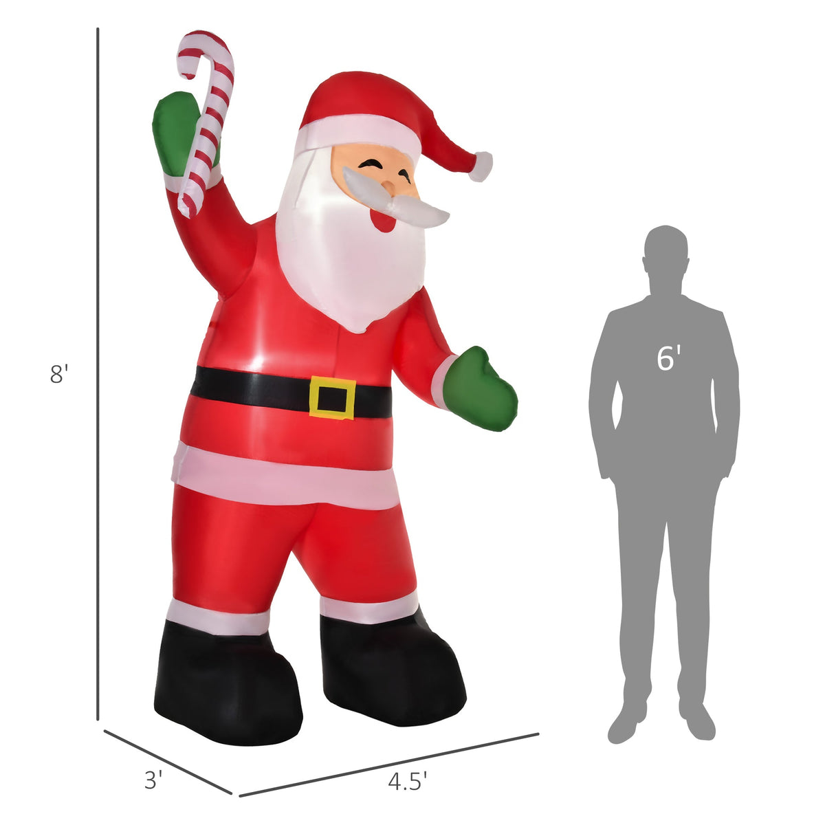 HOMCOM 8' Christmas Inflatable Santa Claus with Candy Cane, Outdoor Blow-Up Yard Decoration with LED Lights Display, photo 6 of 9