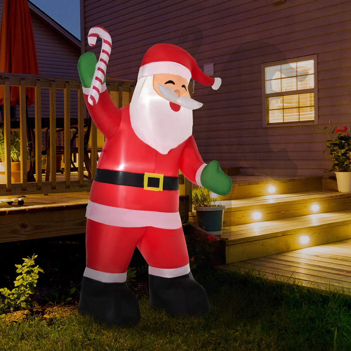 HOMCOM 8' Christmas Inflatable Santa Claus with Candy Cane, Outdoor Blow-Up Yard Decoration with LED Lights Display, photo 7 of 9