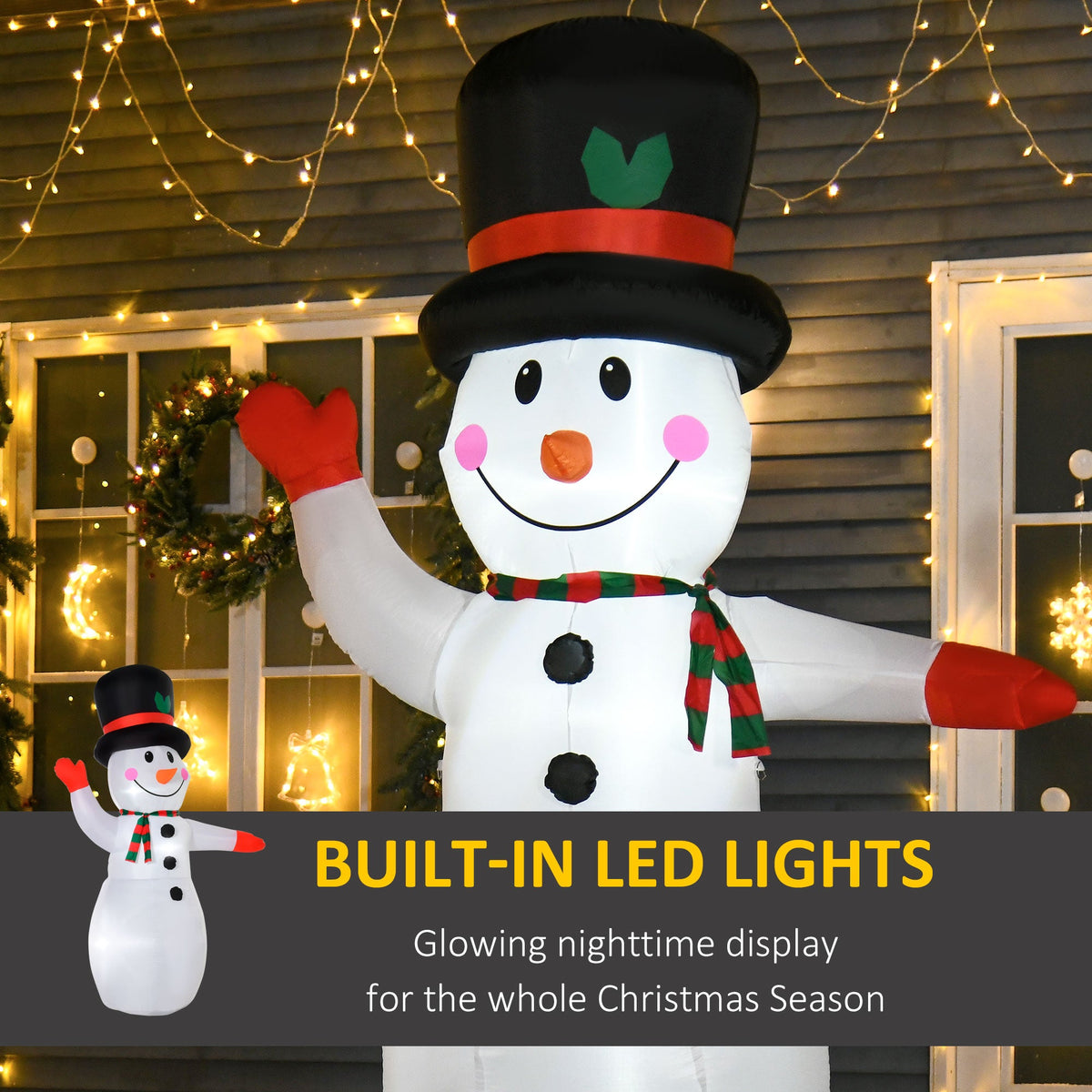 HOMCOM 8’ Christmas Inflatables Outdoor Decorations Snowman, Blow-Up Yard Christmas Decor with LED Lights Display, photo 5 of 9