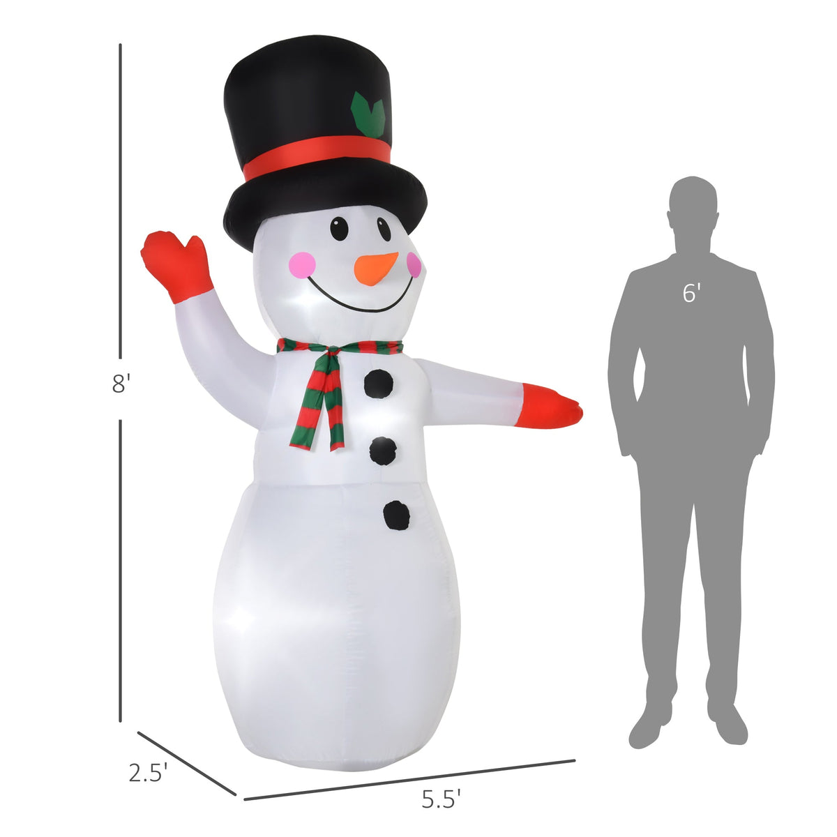 HOMCOM 8’ Christmas Inflatables Outdoor Decorations Snowman, Blow-Up Yard Christmas Decor with LED Lights Display, photo 6 of 9