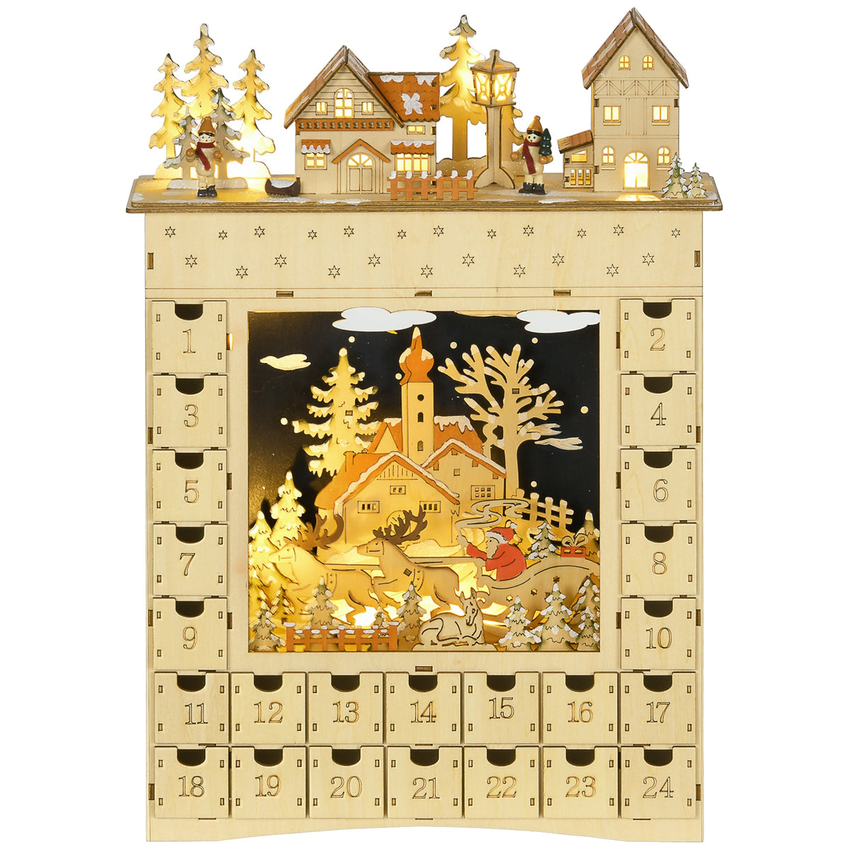 HOMCOM Christmas Advent Calendar, Light Up Wooden Holiday Decoration with 24 Drawers, photo 10 of 10