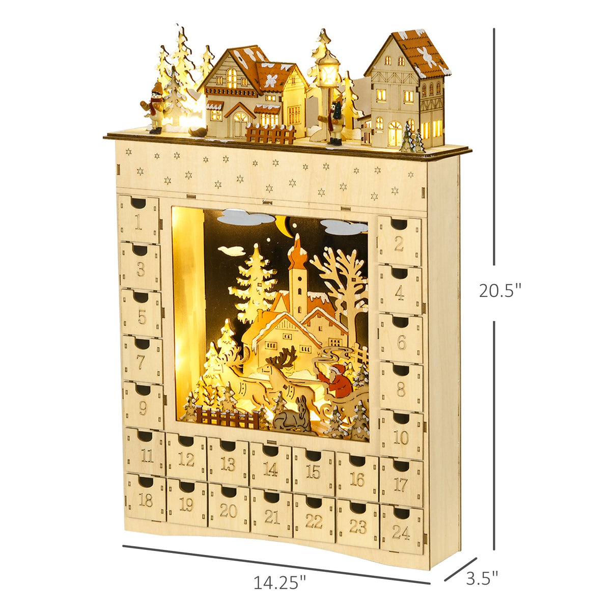HOMCOM Christmas Advent Calendar, Light Up Wooden Holiday Decoration with 24 Drawers, photo 7 of 10