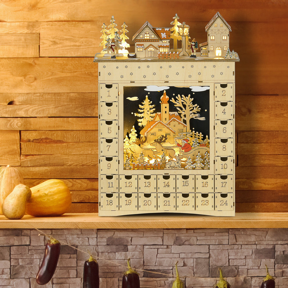HOMCOM Christmas Advent Calendar, Light Up Wooden Holiday Decoration with 24 Drawers, photo 8 of 10