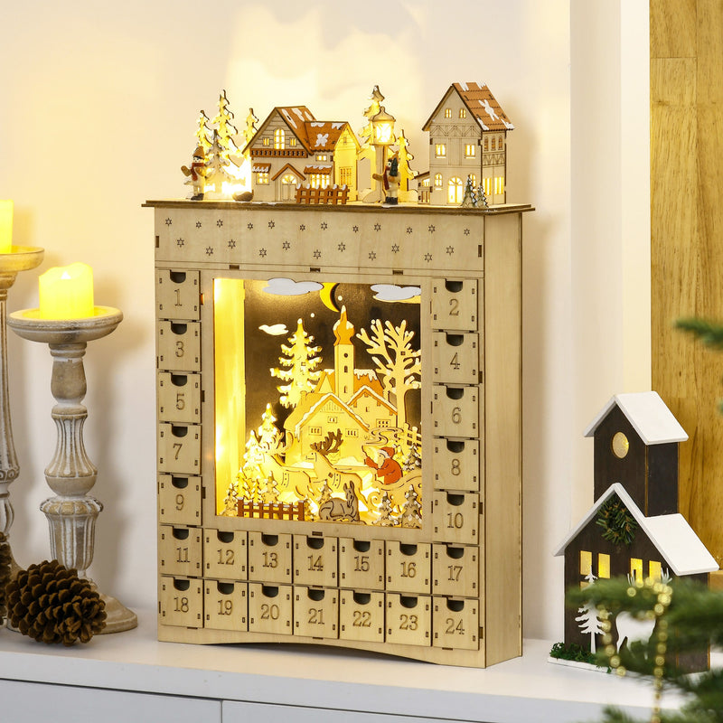 HOMCOM Christmas Advent Calendar, Light Up Wooden Holiday Decoration with 24 Drawers, photo 9 of 10