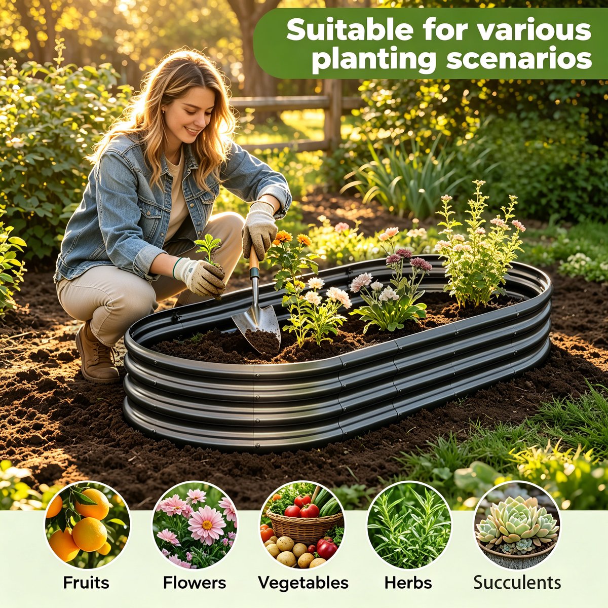 Galvanized Raised Garden Bed, 6x3x1 Feet, Heavy-Duty Metal Planter, Black, photo 6 of 8